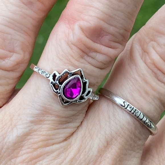 Lotus ring silver plated fuchsia pink zircon crystal accent sz 8 - Picture 10 of 12